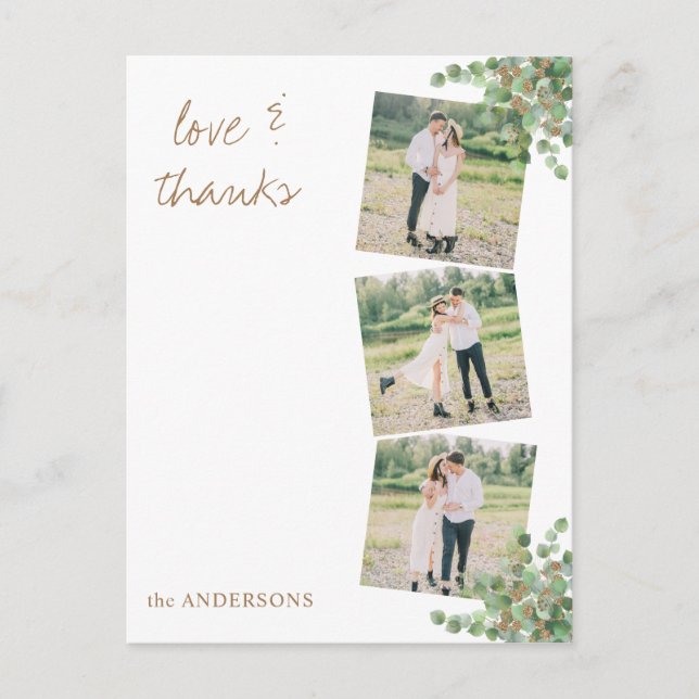 Custom Photo Eucalyptus Foliage Wedding Thank You  Postcard (Front)