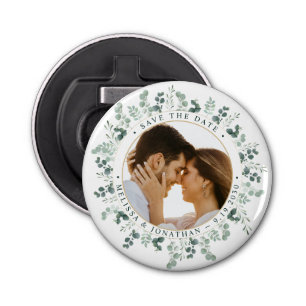 Custom Photo Eucalyptus Wedding Save The Date Bottle Opener