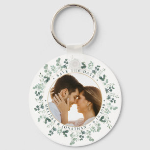 Custom Photo Eucalyptus Wedding Save The Date Keychain