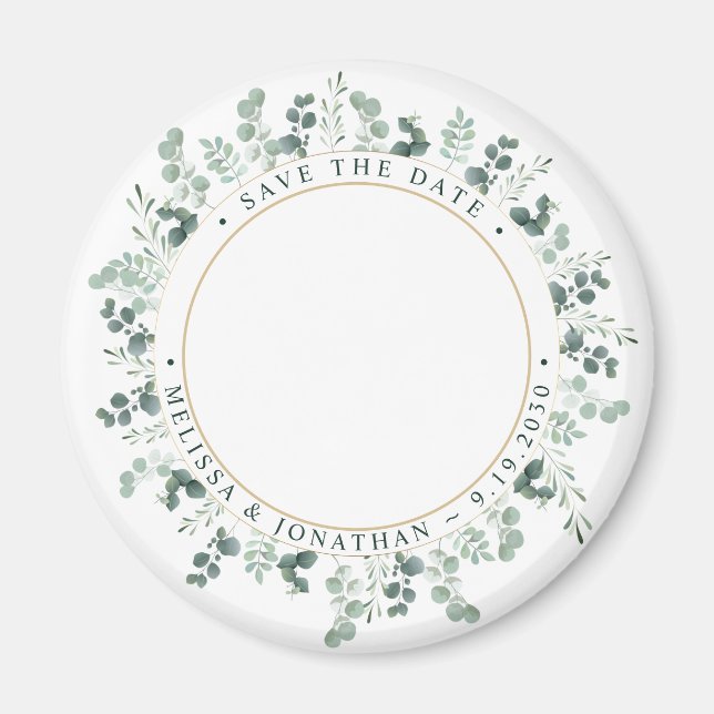 Custom Photo Eucalyptus Wedding Save The Date Magnet (Front)