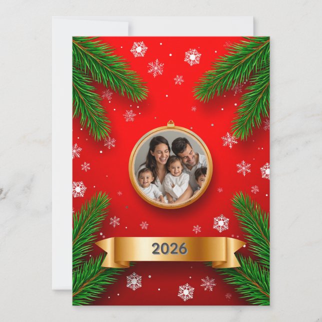 ✨ Custom Photo Evergreen Pine Frame Festive Card (Front)