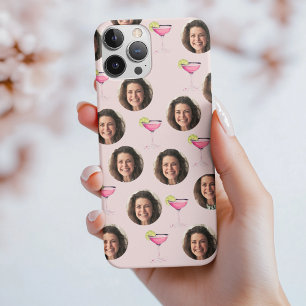 Custom Photo Face & Cocktail   Personalized Pink  iPhone 15 Pro Case
