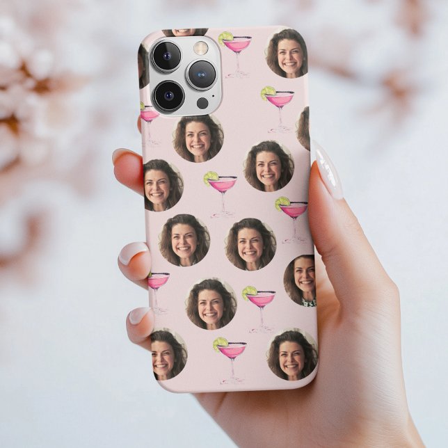 Custom Photo Face & Cocktail | Personalized Pink  Case-Mate iPhone Case (Creator Uploaded)