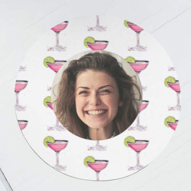 Custom Photo Face & Cocktail | Personalized Pink  Coaster (Creator Uploaded)