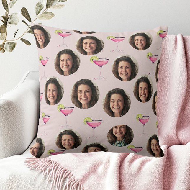 Custom Photo Face & Cocktail | Personalized Pink  Throw Pillow (Creator Uploaded)