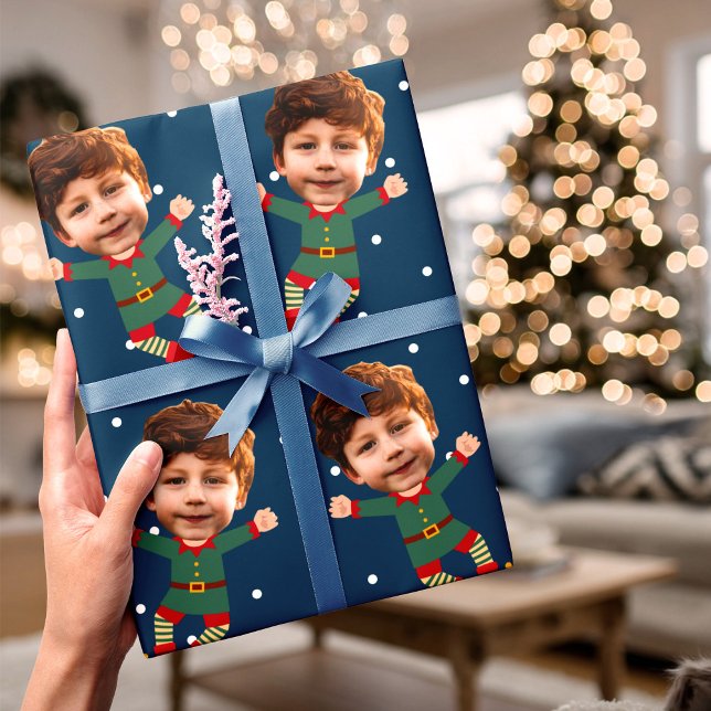 Custom Photo Face Fun Christmas Elf Kid Picture Wrapping Paper (Creator Uploaded)