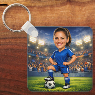 Custom Photo-Face Soccer/Football Star Caricature Keychain