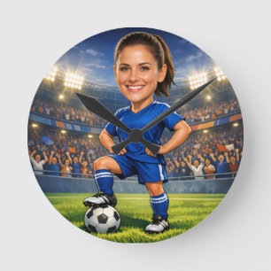 Custom Photo-Face Soccer/Football Star Caricature Round Clock