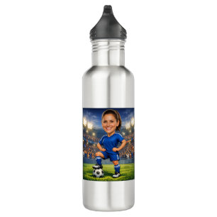 Custom Photo-Face Soccer/Football Star Caricature Stainless Steel Water Bottle