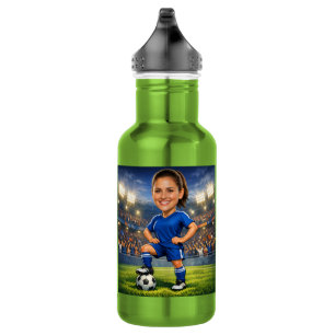 Custom Photo-Face Soccer/Football Star Caricature Stainless Steel Water Bottle