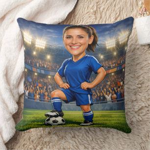 Custom Photo-Face Soccer/Football Star Caricature Throw Pillow