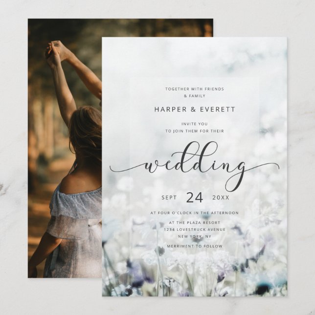 Custom Photo Fading Wildflower Meadow Wedding Invitation (Front/Back)