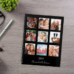 Custom photo family collage monogram black 2025 planner<br><div class="desc">Make your own unique family photo collage as a gift for your mom, wife or yourself. Use four, 9 of your favorite photos of your family, friends, dream travel destination or pet! Personalize and add a name and a year. The name is written with a modern hand lettered style script....</div>