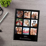 Custom photo family collage monogram black 2026 planner<br><div class="desc">Make your own unique family photo collage as a gift for your mom, wife or yourself. Use four, 9 of your favorite photos of your family, friends, dream travel destination or pet! Personalize and add a name and a year. The name is written with a modern hand lettered style script....</div>