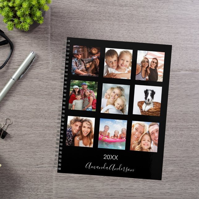 Custom photo family collage monogram black 2026 planner (Creator Uploaded)