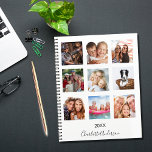 Custom photo family collage monogram white 2025 planner<br><div class="desc">Make your own unique family photo collage as a gift for your mom, wife or yourself. Use four, 9 of your favorite photos of your family, friends, dream travel destination or pet! Personalize and add a name and a year. The name is written with a modern hand lettered style script....</div>