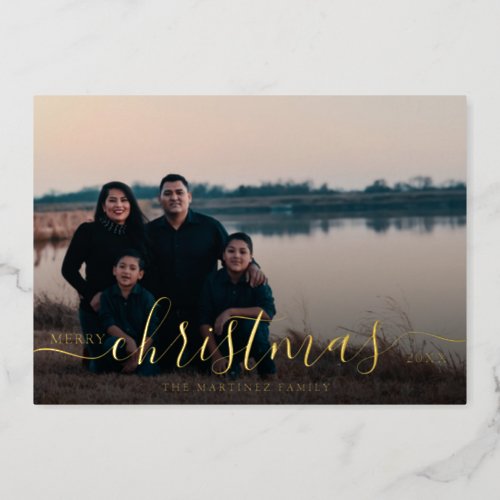 Custom Photo Family Name Christmas  Foil Holiday Card