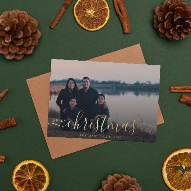Custom Photo Family Name Christmas  Foil Holiday Card (Creator Uploaded)