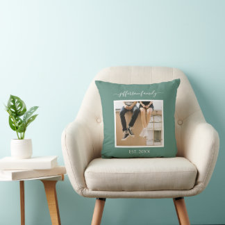 Custom Photo Family Name & Date Throw Pillow