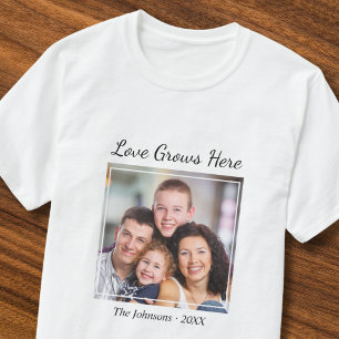 Custom Photo Family Name Love Grows Here Quote T-Shirt