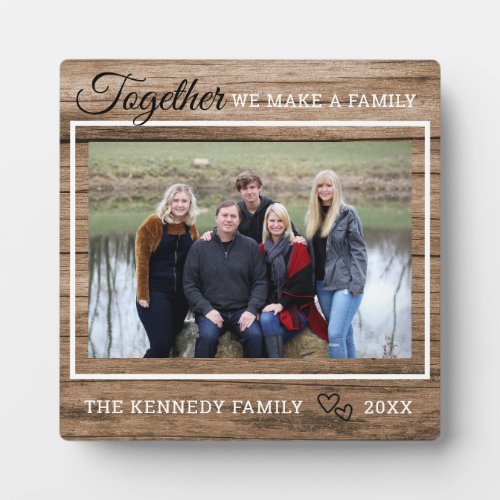 Custom Photo Family Name Quote Rustic Wood Plaque