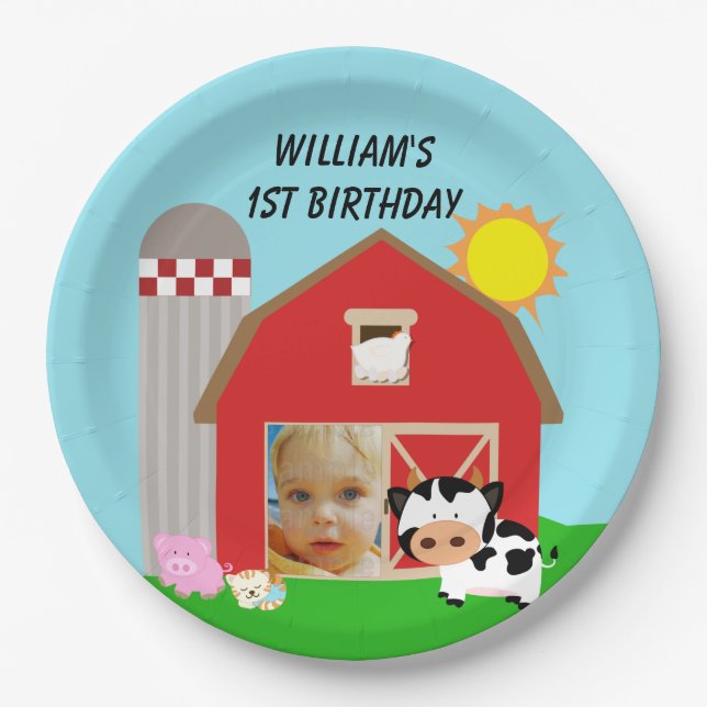 Custom Photo Farm Happy Birthday Paper Plates (Front)