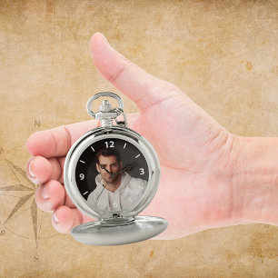 Custom photo father white numbers pocket watch