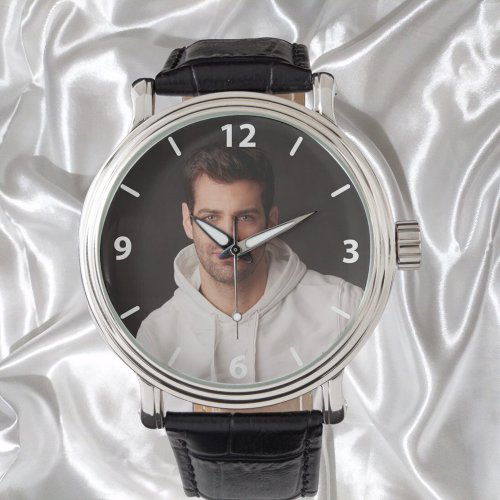 Custom photo father white numbers watch