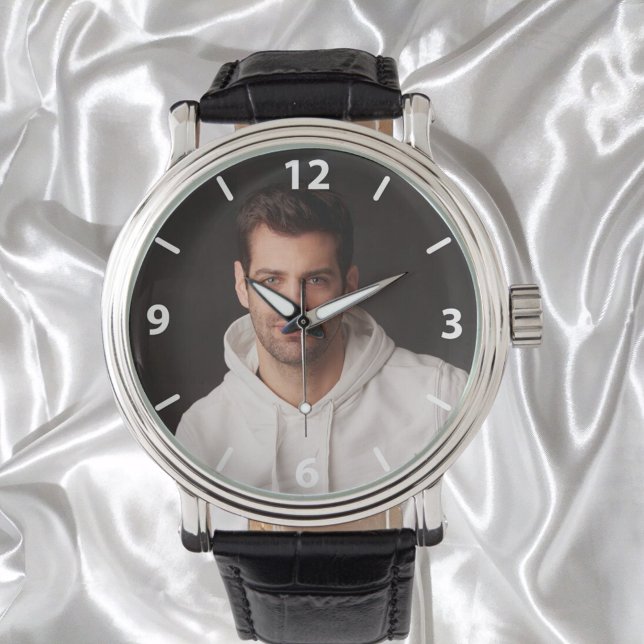 Custom photo father white numbers watch (Creator Uploaded)