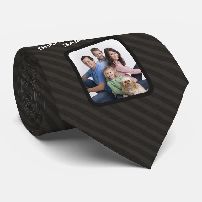 Custom Photo Fathers Day Ties, Gray Stripe Tie (Rolled)