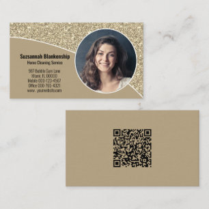 Custom Photo Faux Gold Glitter QR Code Profession Business Card