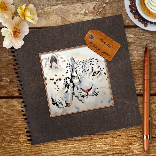 Custom Photo Faux Leather Personal Notebook (A personal notebook featuring watercolor leopards or your own photo framed by a faux leather design)
