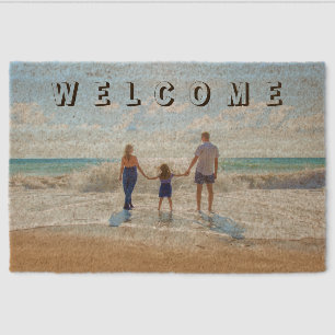 Custom Photo Fiber Doormat with Text Welcome