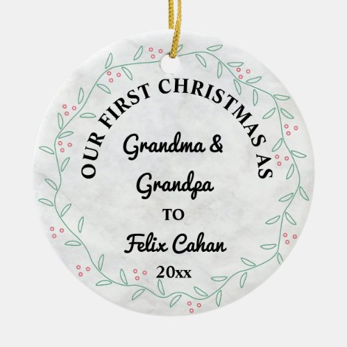 Custom Photo First Christmas as Grandma  Grandpa Ceramic Ornament