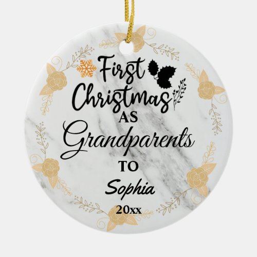 Custom Photo First Christmas as Grandparents 2023 Ceramic Ornament