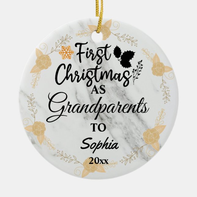 Custom Photo First Christmas as Grandparents 2023 Ceramic Ornament (Front)