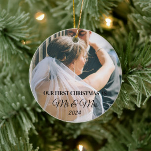 Custom Photo First Christmas as married Ceramic Ornament
