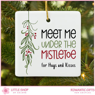 Custom Photo First Christmas Together Mistletoe Ceramic Ornament