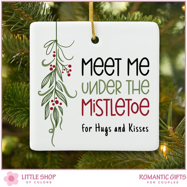 Custom Photo First Christmas Together Mistletoe Ceramic Ornament (Creator Uploaded)