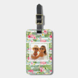 Custom Photo Flamingos And Stripes Luggage Tag