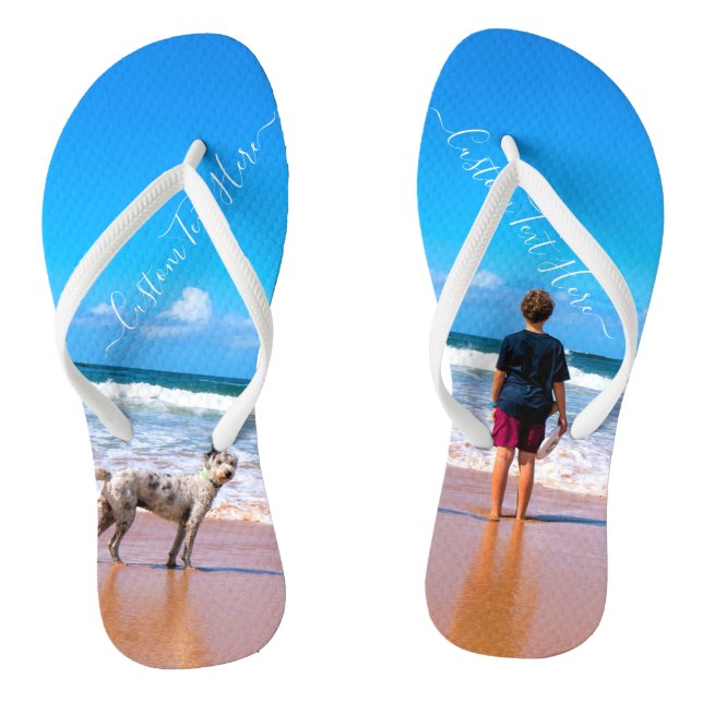 Custom Photo Flip Flops with Text Personalized (Footbed)