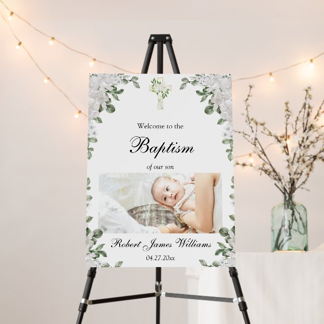 Custom Photo Floral Christening Baptism Welcome Foam Board (In Situ (Stand))