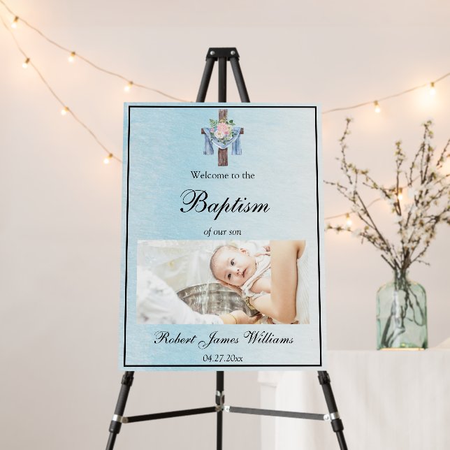 Custom Photo Floral Christening Baptism Welcome Foam Board (In Situ (Stand))