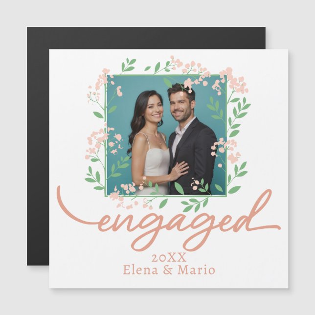 Custom Photo Floral Engagement Announcement Script (Front/Back)