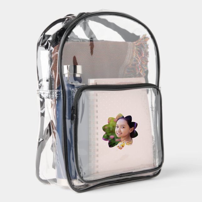 Custom photo floral frame  clear backpack  (Right)