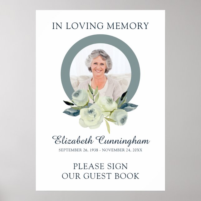 Custom Photo Floral Funeral Sign Our Guest Book (Front)