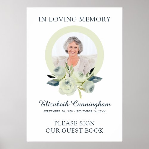 Custom Photo Floral Funeral Sign Our Guest Book