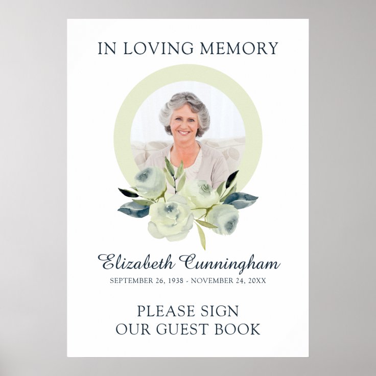 Custom Photo Floral Funeral Sign Our Guest Book | Zazzle