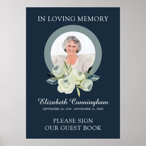 Custom Photo Floral Funeral Sign Our Guest Book