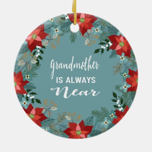 Custom Photo Floral Grandmother Memorial Christmas Ceramic Ornament